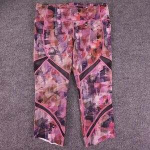 Lululemon Pants Womens 12 Pink Purple Print Capri Crop Mesh Panels Leggings Gym
